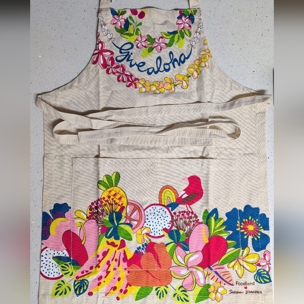 **SOLD** Foodland Hawaii "Give Aloha" Flower Lei Canvas Apron